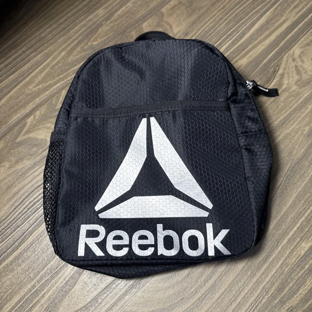 Reebok Insulated Lunch Zip Bag Black 10 Inch Small Tote Front Pouch Side Pocket